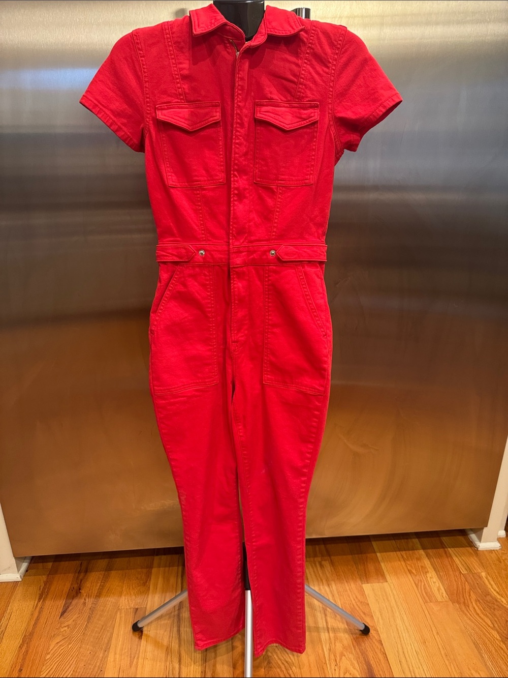 Good American Vibrant Red Short-Sleeve Utility Jumpsuit